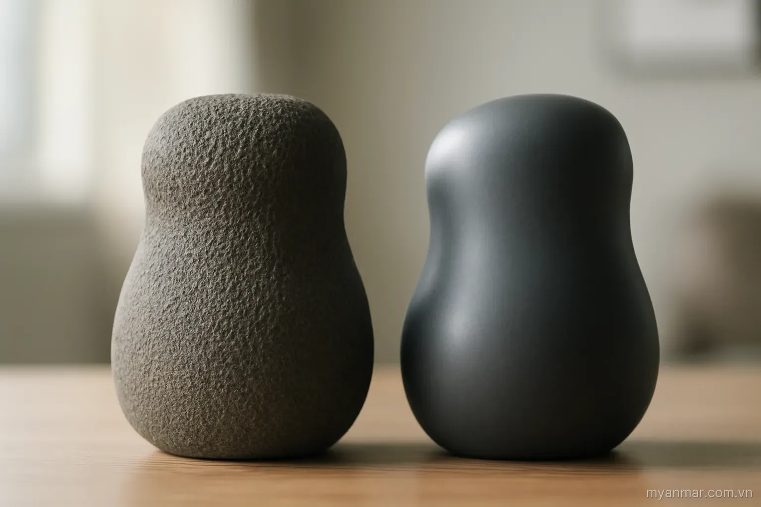 Two similar shaped objects side by side with visibly different surface textures, no text