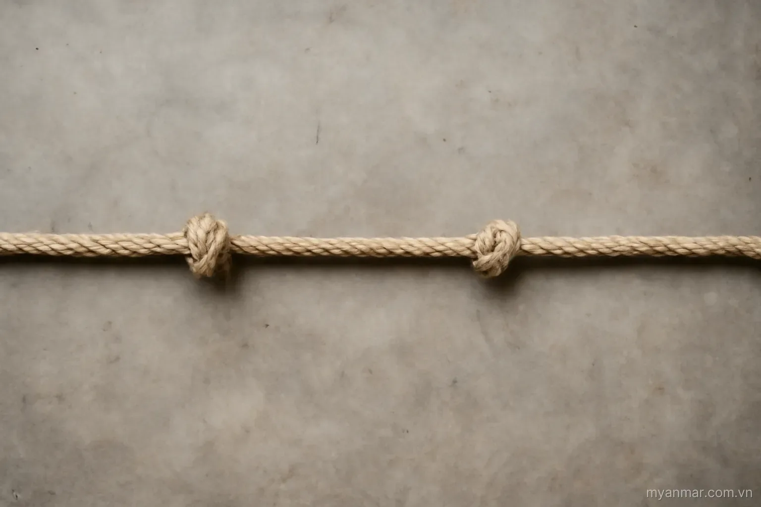 One long rope divided into three unequal marked sections laid straight, overhead view, no text